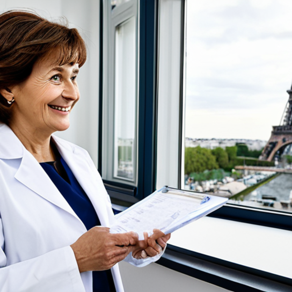 보건소 치매 예방 검사 후기 - The Consultation**

"A friendly doctor in a modern Parisian clinic, reviewing test results with a ma...