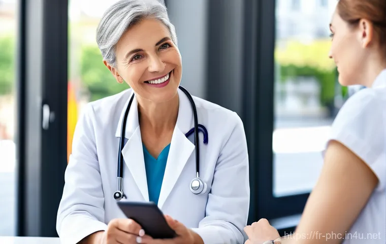 보건소에서의 고혈압 관리 프로그램 - **Prompt 1: Personalized Digital Health Monitoring**
A bright, clean image featuring a French wo...
