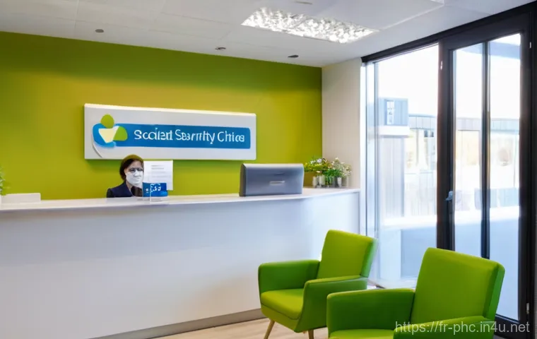 보건소에서의 구강 검진 후기 - **Prompt:** A brightly lit, modern French dental clinic reception area. A friendly female receptioni...