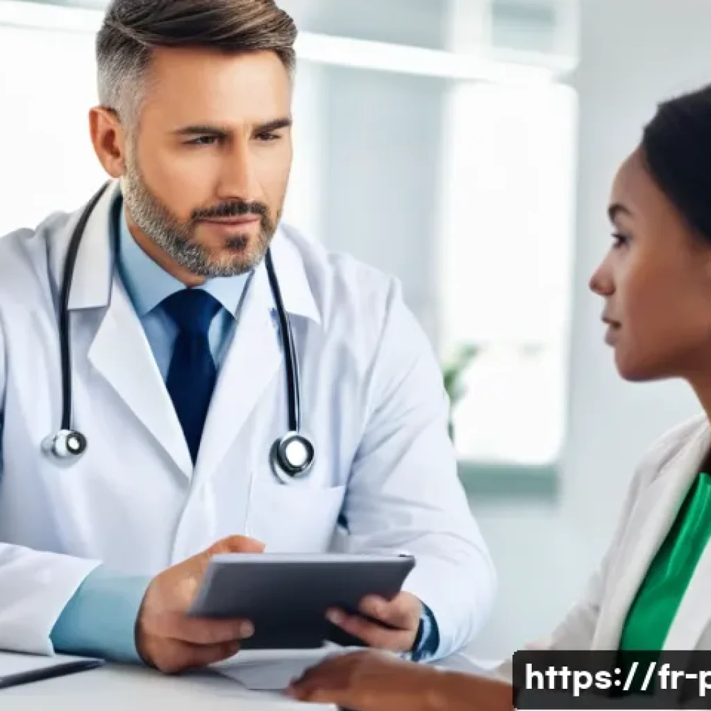 보건소에서의 혈액형 검사 비용 - **A Calm Medical Consultation:** A friendly female doctor, in her late 30s, wearing a clean white la...
