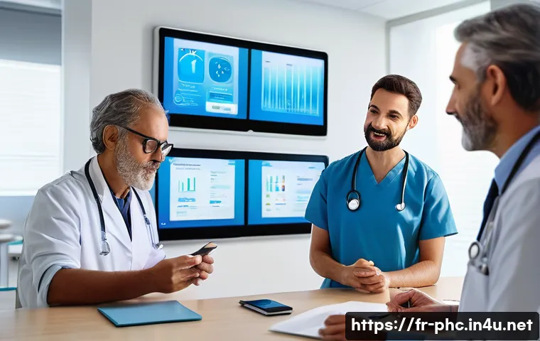 보건소에서의 당뇨병 관리 프로그램 - A modern French healthcare center consultation room featuring a diverse group of adults with type 2 ...