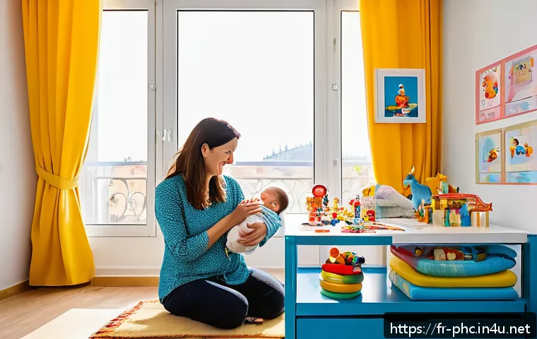 보건소에서 가능한 유아 건강검진 - A warm and bright pediatric health clinic room in France, showing a professional female pediatrician...