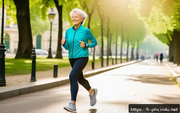 보건소에서 가능한 골밀도 검사 - A middle-aged French woman in casual sportswear performing gentle weight-bearing exercises like bris...