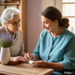 보건소에서의 가정방문 건강관리 - A compassionate healthcare professional visiting an elderly French patient in their cozy, well-adapt...